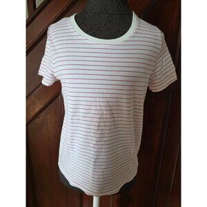 J.Crew Womens Striped Broken-In Knit T-Shirt Medium Cotton Blend Pink & White
